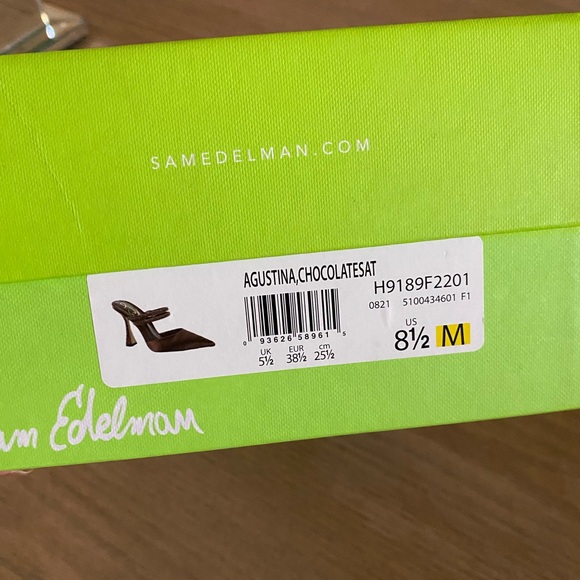 Sam Edelman Agustina Chocolate Satin Slip On Jeweled Mules 8.5 fits size 8 New - Picture 12 of 12